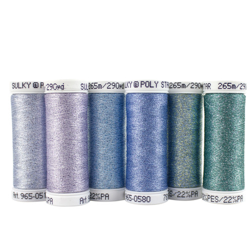 Sulky 30wt Poly Sparkle Thread 6/Pkg-Got The Blues Assortment -965-08