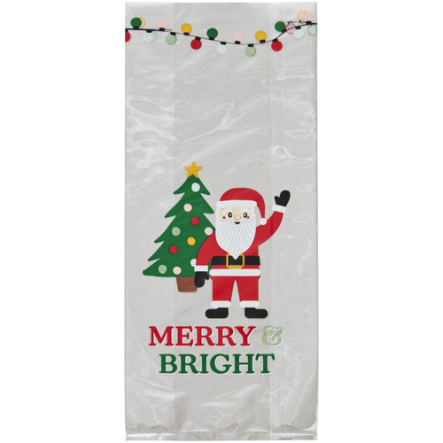 6 Pack Wilton Treat Bags With Ties 20/Pkg-Merry & Bright Santa Claus -W1010541