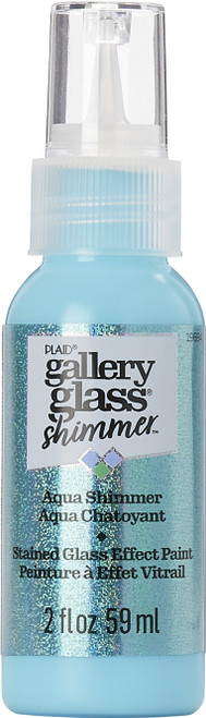 3 Pack FolkArt Gallery Glass Paint 2oz-Shimmer Aqua FAGG-19684 - 028995196843