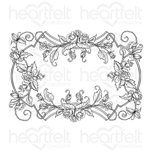 Heartfelt Creations Cling Rubber Stamp Set-Elegant Rose Frame HCP31002