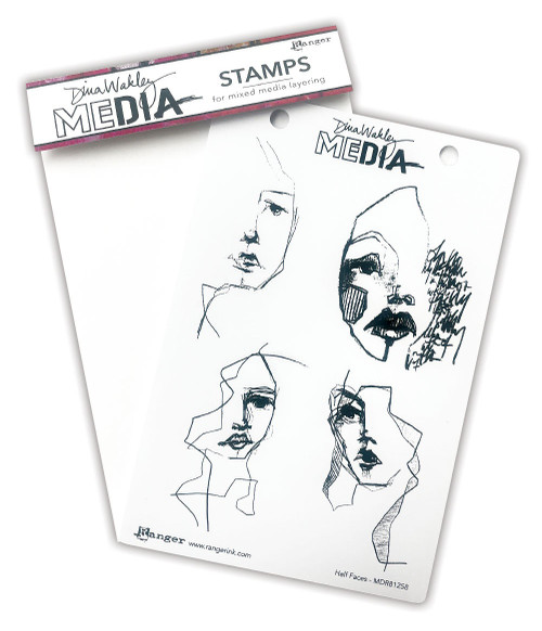 Dina Wakley Media Cling Stamps 6"X9"-Half Faces MDR81258