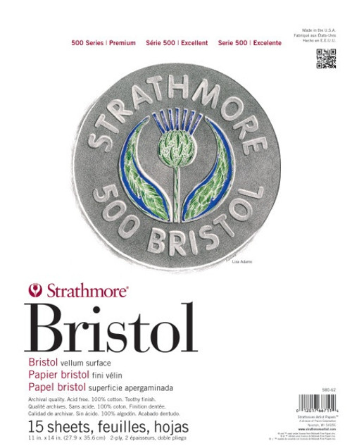 Strathmore Bristol Vellum Paper Pad 11"X14"-15 Sheets - 80621 - 012017667114
