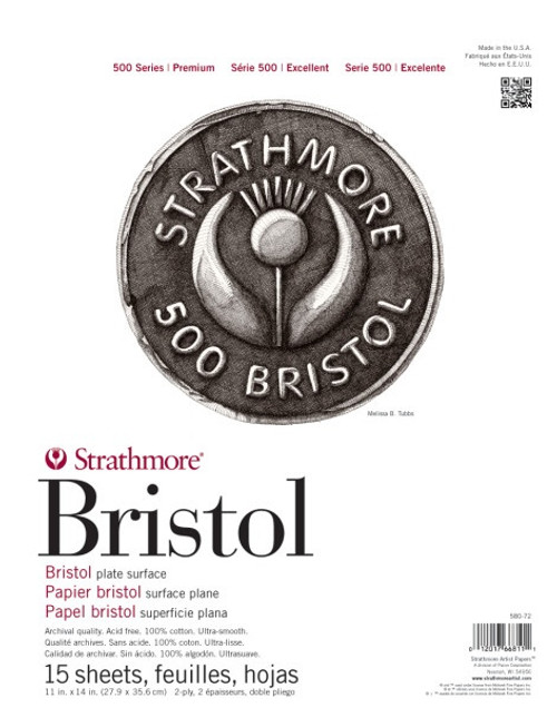 Strathmore Bristol Vellum Paper Pad 11"X14"-15 Sheets -80721 - 012017668111