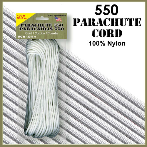 Pepperell Parachute Cord 4mmx100'-White PARA550-10001 - 725879307059