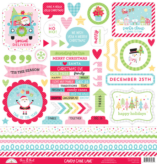 Doodlebug This & That Cardstock Stickers 12"X12"-Candy Cane Lane ST7931 - 842715079311