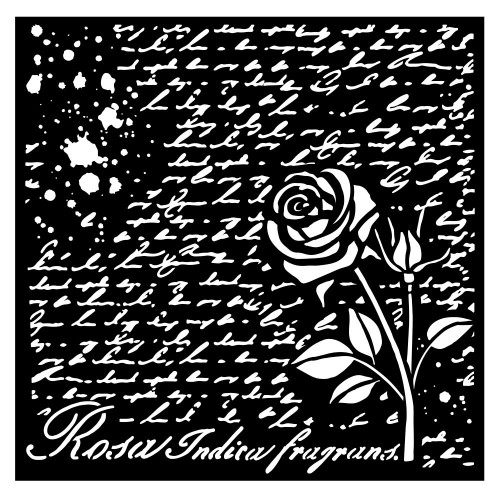 Stamperia Stencil 7"X7"-Rose Parfum Manuscript W/ Roses KSTDQ77 - 5993110025702
