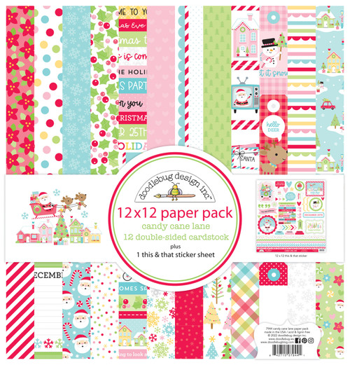 Doodlebug Double-Sided Paper Pack 12"X12" 12/Pkg-Candy Cane Lane DB7944 - 842715079441