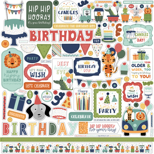 A Birthday Wish Boy Cardstock Stickers 12"X12"-Elements WB297014 - 793888125797