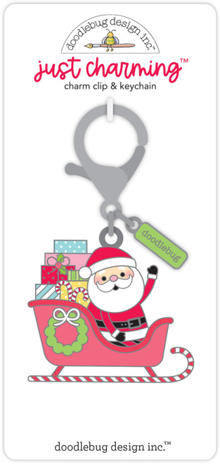 Doodlebug Just Charming Charm Clip & Keychain-Here Comes Santa Claus DBJC7917 - 842715079175