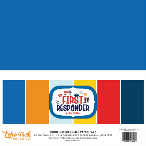 Echo Park Double-Sided Solid Cardstock 12"X12" 6/Pkg-First Responder, 6 Colors FR295015 - 793888129191