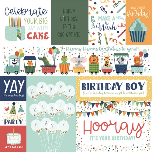 25 Pack A Birthday Wish Boy Double-Sided Cardstock 12"X12"-Multi Journaling Cards BWB297-12