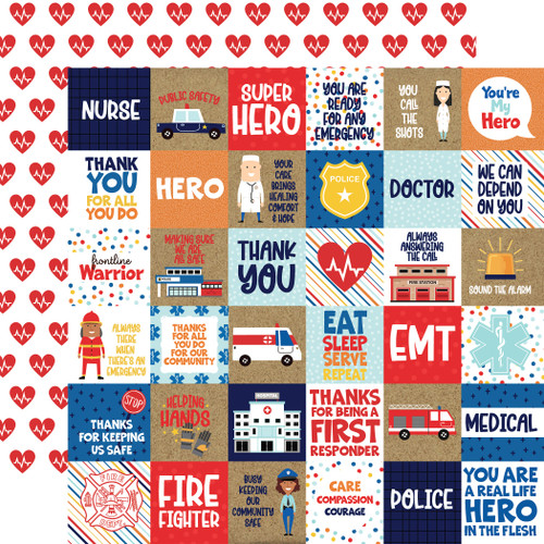 25 Pack First Responder Double-Sided Cardstock 12"X12"-Journaling Cards FR295-13 - 793888128590