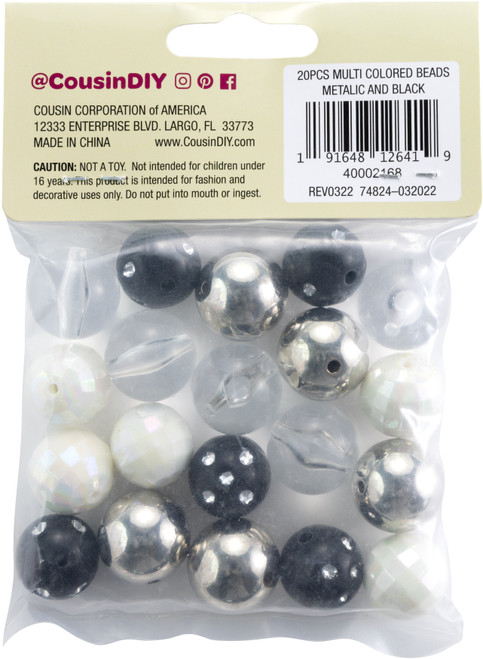 CousinDIY Bubblegum Bead 20mm 20/Pkg-Metallic Black - 40002168 CousinDIY Bubblegum Bead 20mm 20/Pkg-Metallic Black - 40002168