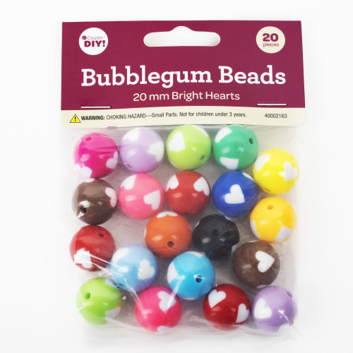 CousinDIY Bubblegum Bead 20mm 20/Pkg-Bright Hearts 40002163 - 191648126341