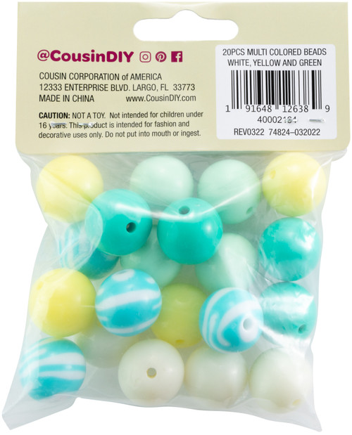 CousinDIY Bubblegum Bead 20mm 20/Pkg-Yellow Green Mix - 40002164 CousinDIY Bubblegum Bead 20mm 20/Pkg-Yellow Green Mix - 40002164