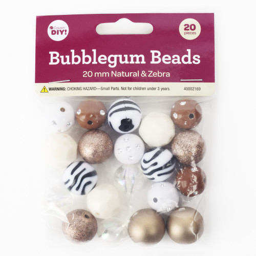 3 Pack - CousinDIY Bubblegum Bead 20mm 20/Pkg-Natural Zebra - 40002169 - 191648126426 3 Pack - CousinDIY Bubblegum Bead 20mm 20/Pkg-Natural Zebra - 40002169 - 191648126426