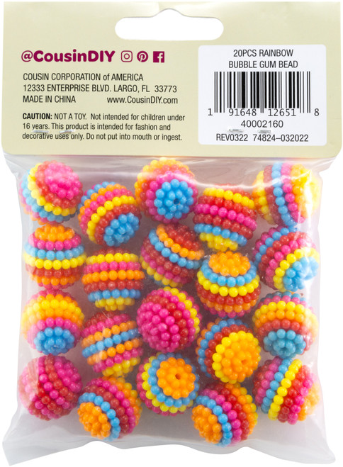 3 Pack - CousinDIY Bubblegum Bead 20mm 20/Pkg-Rainbow - 40002160 3 Pack - CousinDIY Bubblegum Bead 20mm 20/Pkg-Rainbow - 40002160