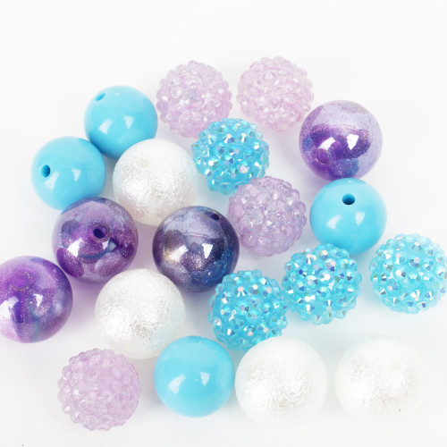 CousinDIY Bubblegum Bead 20mm 20/Pkg-Purple, Teal, White Mix 40002174