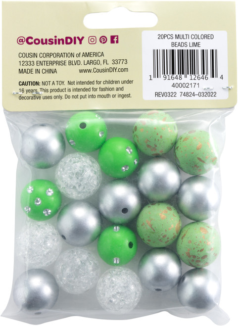 3 Pack - CousinDIY Bubblegum Bead 20mm 20/Pkg-Lime Mix - 40002171 3 Pack - CousinDIY Bubblegum Bead 20mm 20/Pkg-Lime Mix - 40002171