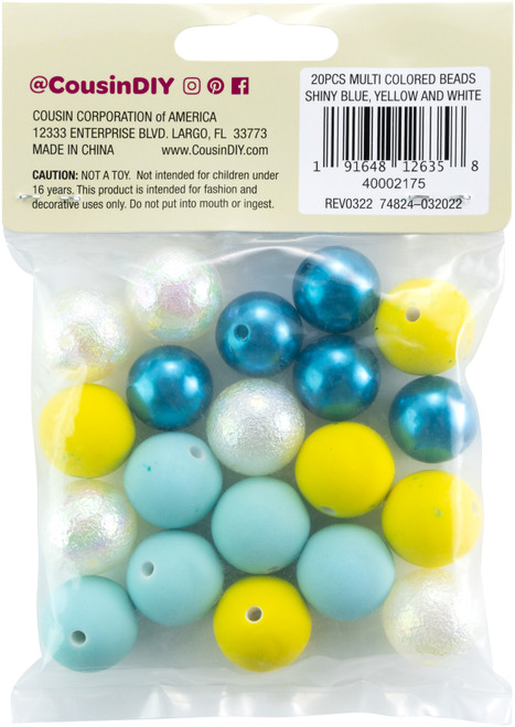 CousinDIY Bubblegum Bead 20mm 20/Pkg-Yellow, Blue, White Mix - 40002175 CousinDIY Bubblegum Bead 20mm 20/Pkg-Yellow, Blue, White Mix - 40002175