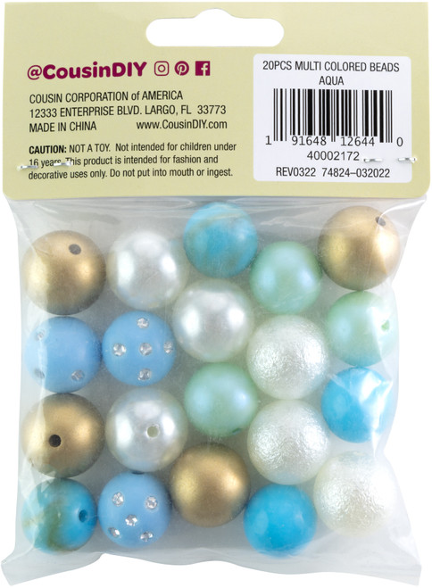 3 Pack - CousinDIY Bubblegum Bead 20mm 20/Pkg-Aqua - 40002172