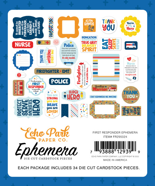 3 Pack Echo Park Cardstock Ephemera 33/Pkg-Icons, First Responder FR295024