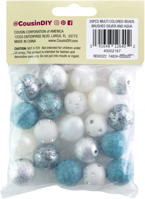 3 Pack - CousinDIY BUbblegum Bead 20mm 20/Pkg-Brushed Silver - 40002167
