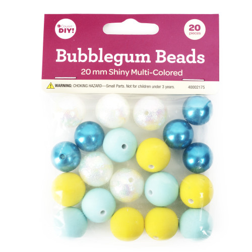 3 Pack CousinDIY Bubblegum Bead 20mm 20/Pkg-Yellow, Blue, White Mix 40002175 - 191648126358