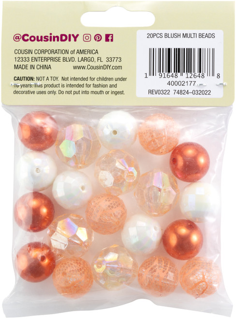 3 Pack - CousinDIY Bubblegum Bead 20mm 20/Pkg-Blush Multi - 40002177 3 Pack - CousinDIY Bubblegum Bead 20mm 20/Pkg-Blush Multi - 40002177