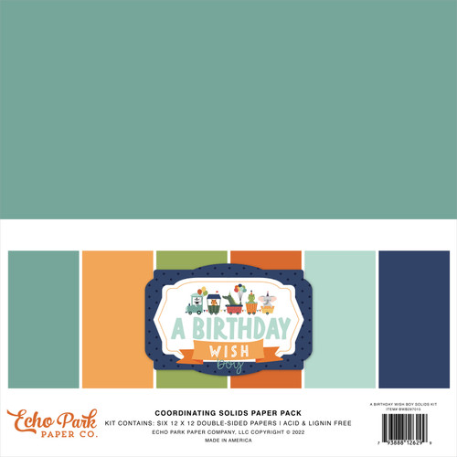 2 Pack Echo Park Double-Sided Solid Cardstock 12"X12" 6/Pkg-A Birthday Wish Boy, 6 Colors WB297015 - 793888126299