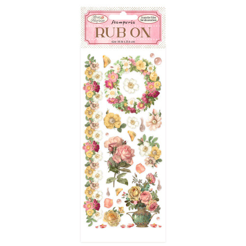 3 Pack Stamperia Rub-On 4"X8.5"-Rose Parfum Flowers & Garland -DFLRB15 - 5993110025603