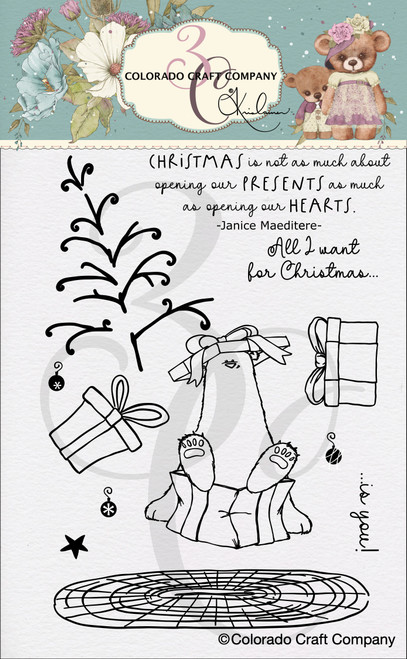 Colorado Craft Company Clear Stamps 4"X6"-Present Bear-By Kris Lauren C3KL722 - 810043857222