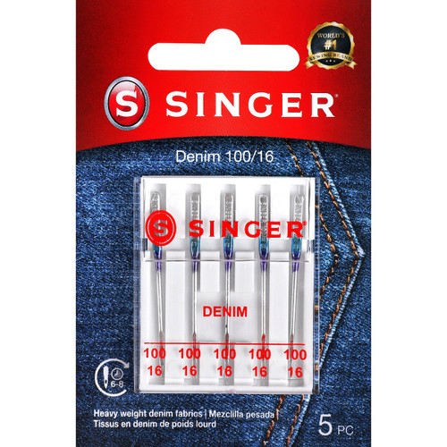 6 Pack SINGER Universal Denim Machine Needles 5/Pkg-Size 16/100 4739 - 075691047399