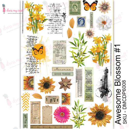 3 Pack Dress My Craft Transfer Me Sheet A4-Awesome Blossom #1 DMCD6008 - 194186015832