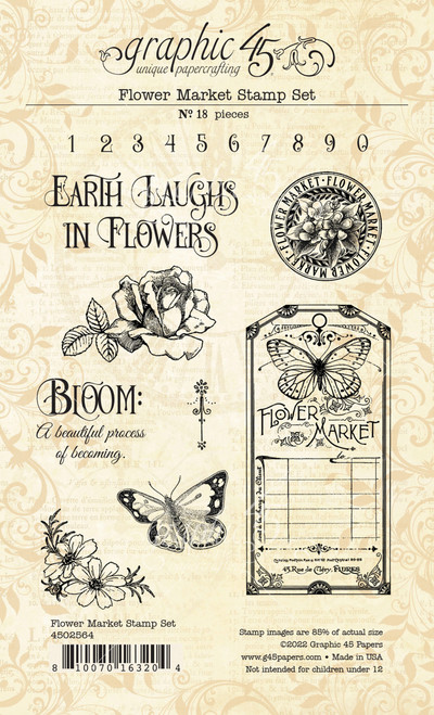 Graphic 45 Flower Market Stamp Set-18/Pkg - G4502564 - 810070163204
