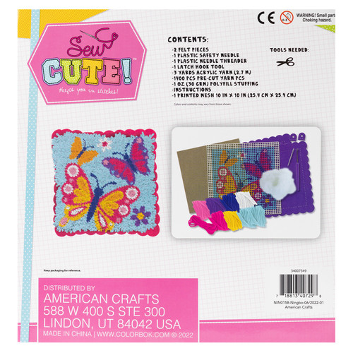 Colorbok Sew Cute Latch Hook Pillow-Butterflies -34007349