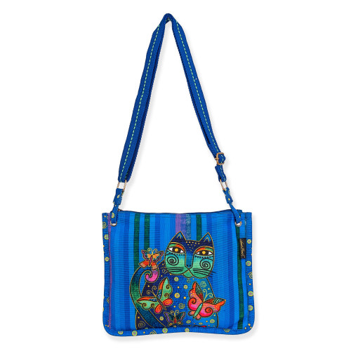 Laurel Burch Crossbody Tote Zipper Top 12"X9.5"-Gatito Azul LB8402 - 651462238373