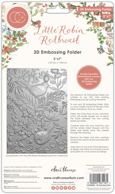 Craft Consortium 3D Embossing Folder-Little Robin Redbreast CEMBS002