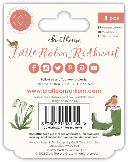 5 Pack Craft Consortium Little Robin Redbreast Metal Charms 8/Pkg-Little Robin Redbreast CCMCHR39