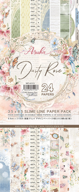 Asuka Studio Double-Sided Paper Pack 3.5"X8.5" 24/Pkg-Dusty Rose Slimline MP-61113 - 4582248611133