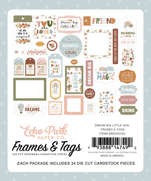 Echo Park Cardstock Ephemera 33/Pkg-Frames & Tags, Dream Big Little Girl BG305025