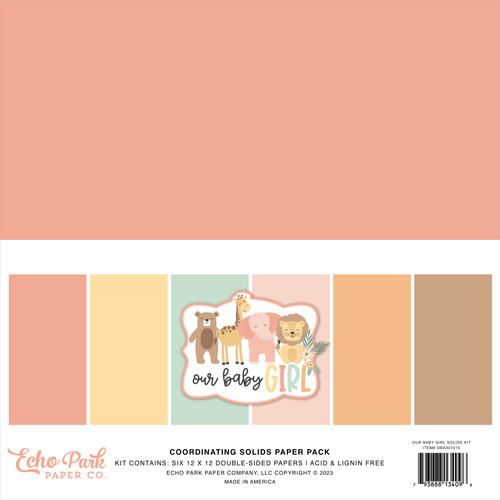 Echo Park Double-Sided Solid Cardstock 12"X12" 6/Pkg-Our Baby Girl, 6 Colors BA301015 - 793888134096