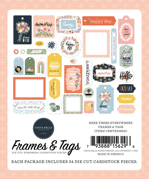 Carta Bella Cardstock Ephemera 33/Pkg-Frames & Tags, Here There And Everywhere TE308025