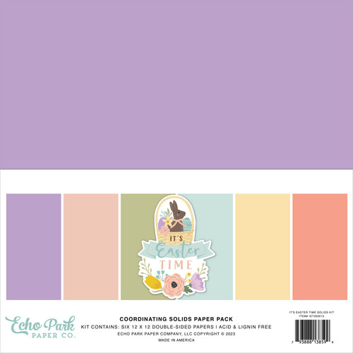 Echo Park Double-Sided Solid Cardstock 12"X12" 6/Pkg-It's Easter Time, 6 Colors ET300015 - 793888138599
