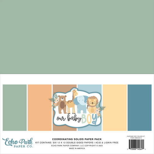 Echo Park Double-Sided Solid Cardstock 12"X12" 6/Pkg-Our Baby Boy, 6 Colors BB302015 - 793888140691