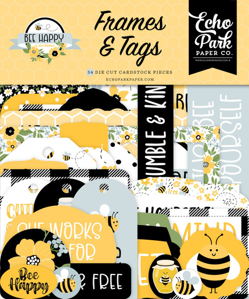 3 Pack - Echo Park Cardstock Ephemera 33/Pkg-Frames & Tags, Bee Happy - BH319025 - 793888168299
