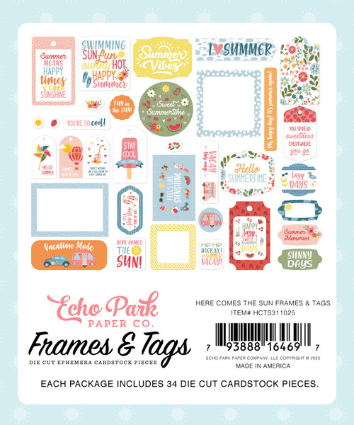 3 Pack Echo Park Cardstock Ephemera 33/Pkg-Frames & Tags, Here Comes The Sun TS311025