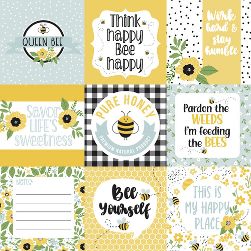 25 Pack Bee Happy Double-Sided Cardstock 12"X12"-4"X4" Journaling Cards BH319-9