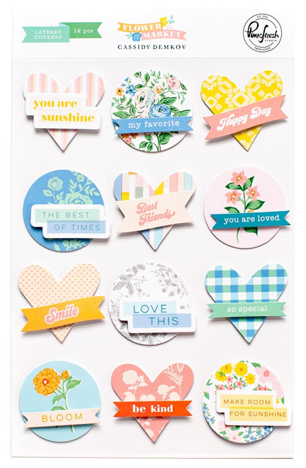 3 Pack Pinkfresh Layered Stickers-Flower Market PFFM6223 - 736952878410