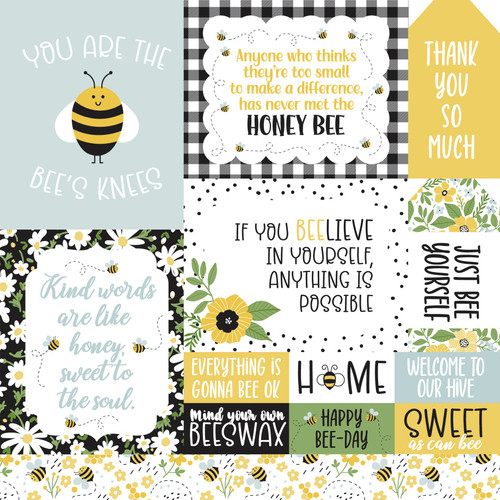 25 Pack Bee Happy Double-Sided Cardstock 12"X12"-Multi Journaling Cards BH319-3